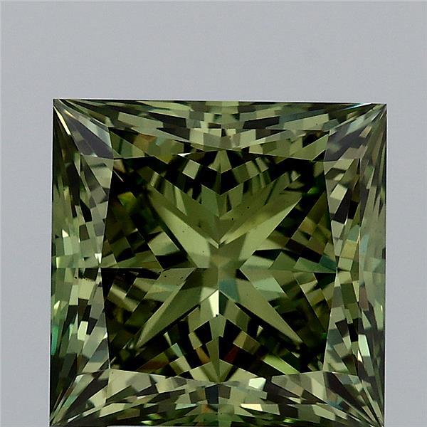 4.07 Carat Princess Lab Grown Diamond, Fancy Vivid Green Color, VS1 Clarity