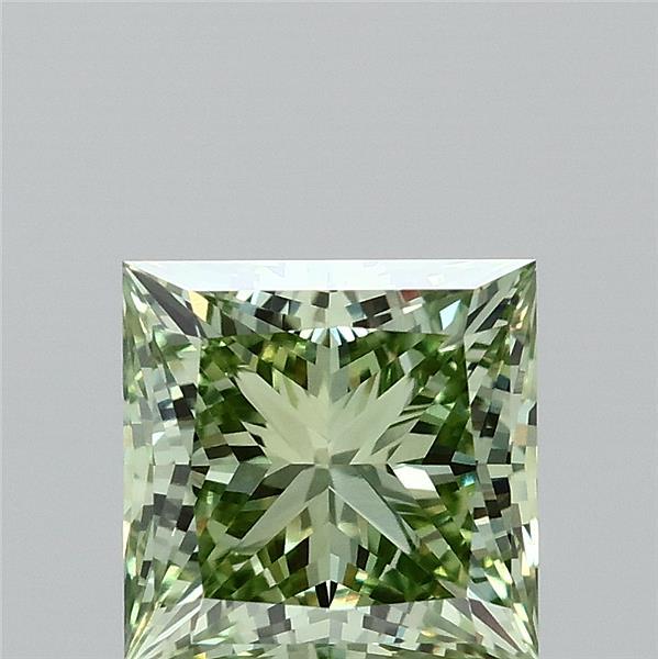 2.09 Carat Princess Lab Grown Diamond, Fancy Vivid Green Color, VVS2 Clarity