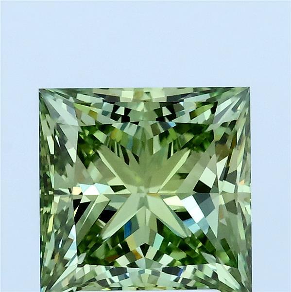 2.51 Carat Princess Lab Grown Diamond, Fancy Vivid Green Color, VVS2 Clarity