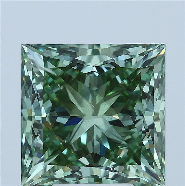 5.04 Carat Princess Lab Grown Diamond, Fancy Vivid Green Color, SI1 Clarity