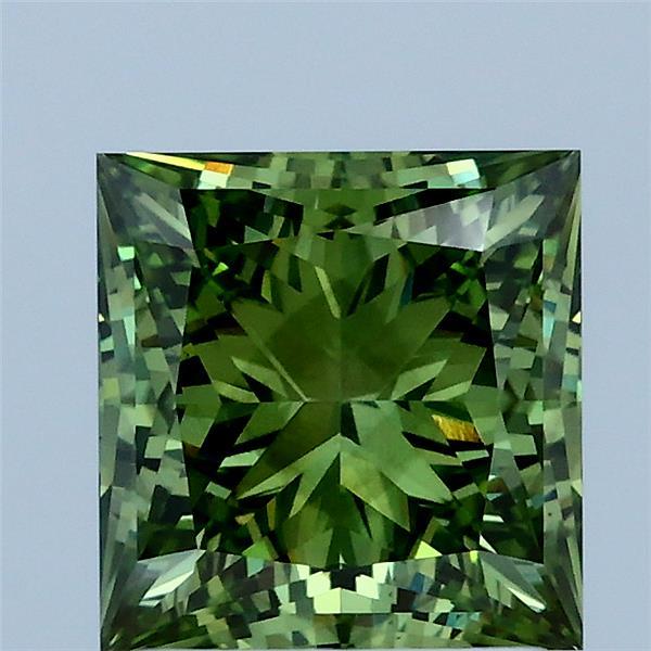 2.04 Carat Princess Lab Grown Diamond, Fancy Vivid Green Color, VS2 Clarity