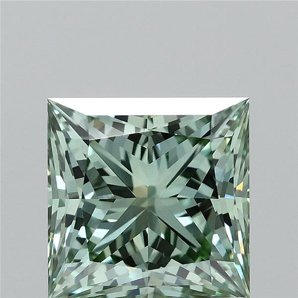 1.43 Carat Princess Lab Grown Diamond, Fancy Vivid Green Color, VS1 Clarity