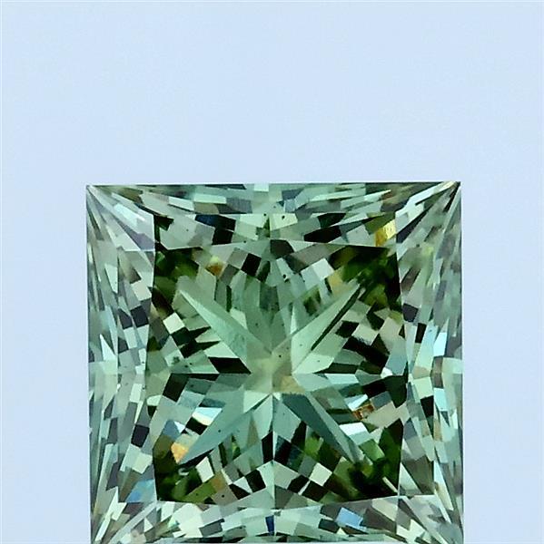 2.02 Carat Princess Lab Grown Diamond, Fancy Vivid Green Color, VS2 Clarity