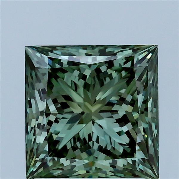 2.07 Carat Princess Lab Grown Diamond, Fancy Vivid Green Color, VS1 Clarity
