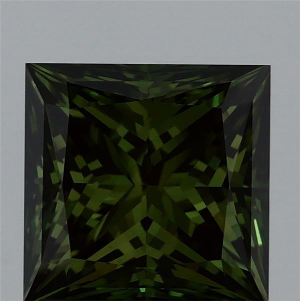 1.71 Carat Princess Lab Grown Diamond, Fancy Vivid Green Color, VS1 Clarity