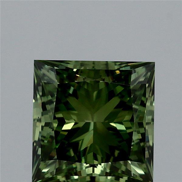 2.03 Carat Princess Lab Grown Diamond, Fancy Vivid Green Color, VS1 Clarity