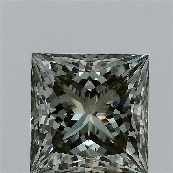 2.17 Carat Princess Lab Grown Diamond, Fancy Intense Green Color, VS1 Clarity