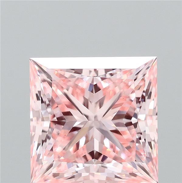 2.71 Carat Princess Lab Grown Diamond, Fancy Intense Pink Color, VS1 Clarity