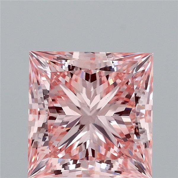 3.42 Carat Princess Lab Grown Diamond, Fancy Intense Pink Color, VS1 Clarity