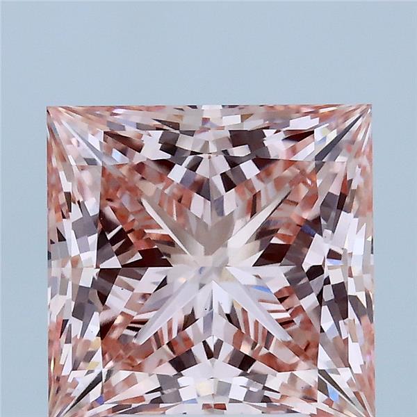3.66 Carat Princess Lab Grown Diamond, Fancy Intense Pink Color, VVS2 Clarity