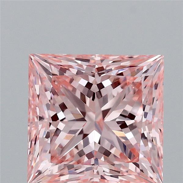 2.51 Carat Princess Lab Grown Diamond, Fancy Intense Pink Color, VS1 Clarity
