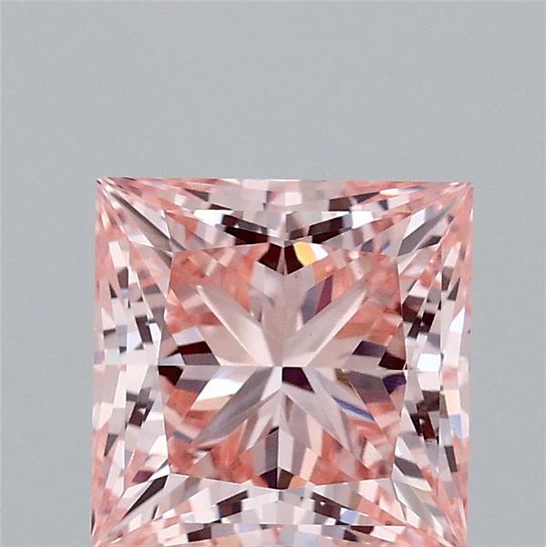 1.76 Carat Princess Lab Grown Diamond, Fancy Vivid Pink Color, VS1 Clarity