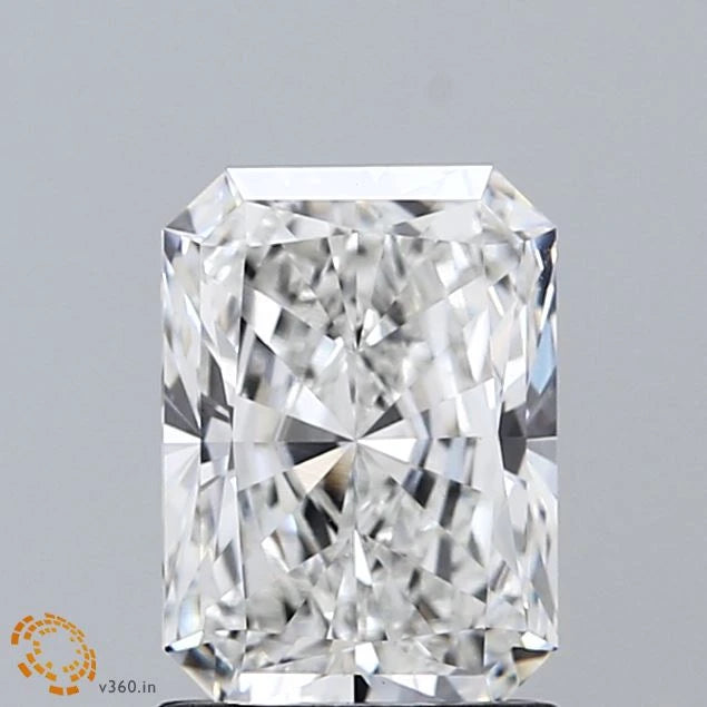 1.61 Carat Radiant Lab Grown Diamond, Excellent Polish, F Color, VVS2 Clarity