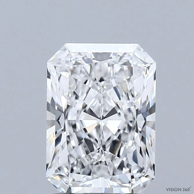 1.68 Carat Radiant Lab Grown Diamond, Excellent Polish, D Color, VVS2 Clarity