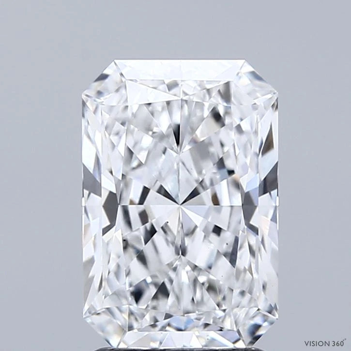 2.14 Carat Radiant Lab Grown Diamond, Excellent Polish, D Color, VS1 Clarity