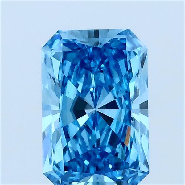 1.03 Carat Radiant Lab Grown Diamond, Fancy Vivid Blue Color, VS1 Clarity