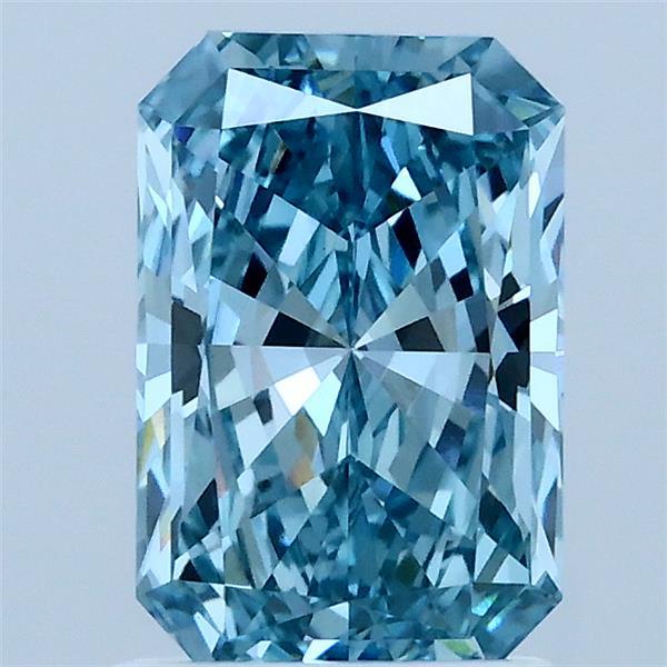 1.57 Carat Radiant Lab Grown Diamond, Fancy Vivid Blue Color, VVS2 Clarity