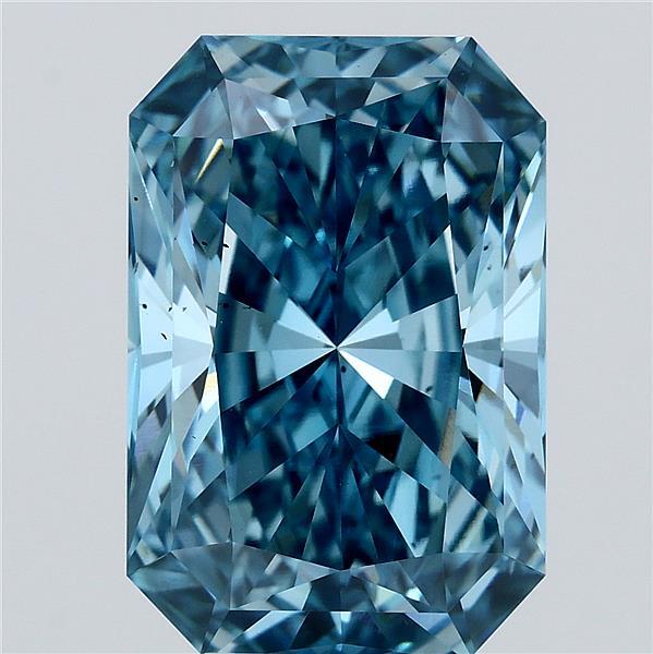 7.03 Carat Radiant Lab Grown Diamond, Fancy Vivid Blue Color, VS2 Clarity