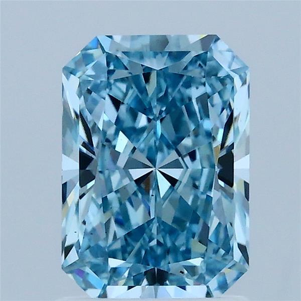 1.59 Carat Radiant Lab Grown Diamond, Fancy Vivid Blue Color, VS2 Clarity