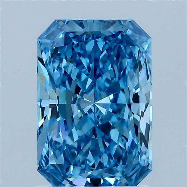 1.52 Carat Radiant Lab Grown Diamond, Fancy Vivid Blue Color, VS1 Clarity