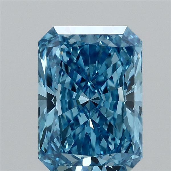 1.52 Carat Radiant Lab Grown Diamond, Fancy Vivid Blue Color, VS1 Clarity