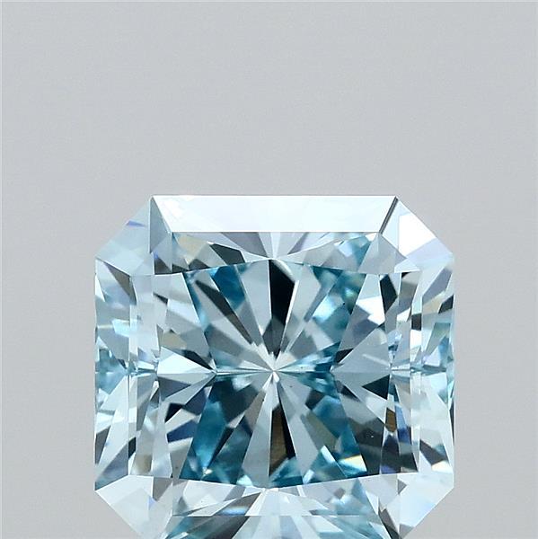 2.62 Carat Radiant Lab Grown Diamond, Fancy Intense Blue Color, VS1 Clarity