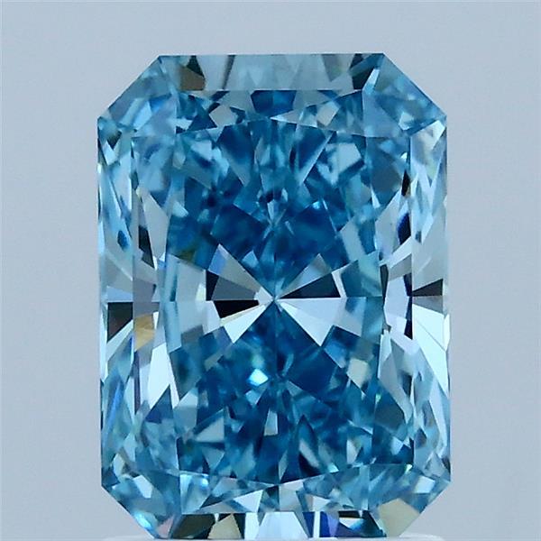 1.73 Carat Radiant Lab Grown Diamond, Fancy Vivid Blue Color, VVS2 Clarity