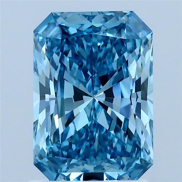 1.58 Carat Radiant Lab Grown Diamond, Fancy Vivid Blue Color, VS1 Clarity