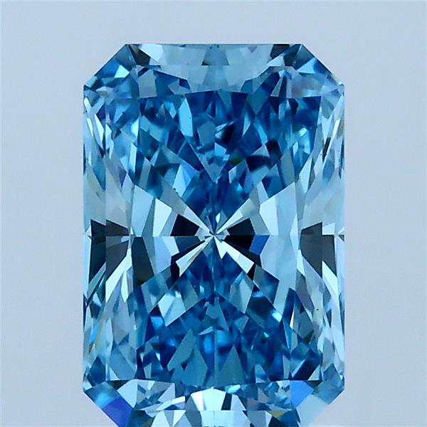 1.54 Carat Radiant Lab Grown Diamond, Fancy Vivid Blue Color, VS1 Clarity