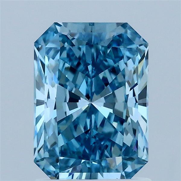 1.53 Carat Radiant Lab Grown Diamond, Fancy Vivid Blue Color, VVS2 Clarity
