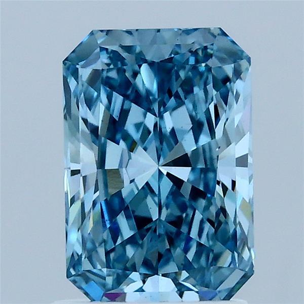 1.50 Carat Radiant Lab Grown Diamond, Fancy Vivid Blue Color, VS1 Clarity