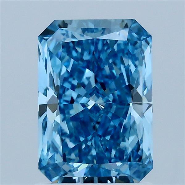 1.61 Carat Radiant Lab Grown Diamond, Fancy Vivid Blue Color, VS2 Clarity