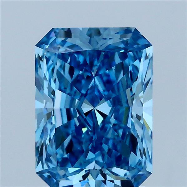 1.94 Carat Radiant Lab Grown Diamond, Fancy Vivid Blue Color, VS1 Clarity