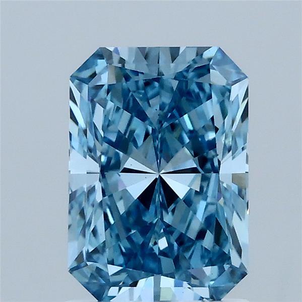 1.51 Carat Radiant Lab Grown Diamond, Fancy Vivid Blue Color, VS1 Clarity