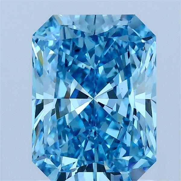 1.54 Carat Radiant Lab Grown Diamond, Fancy Vivid Blue Color, VS1 Clarity