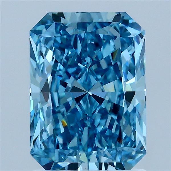 1.67 Carat Radiant Lab Grown Diamond, Fancy Vivid Blue Color, VVS2 Clarity