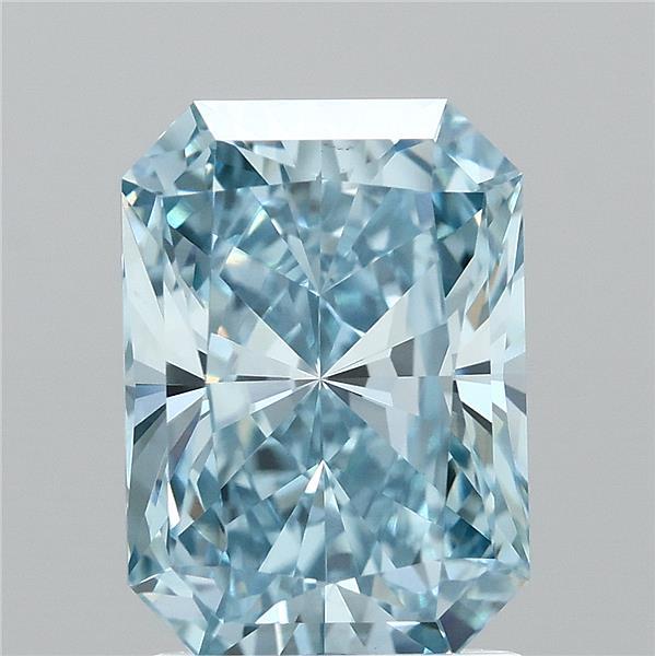 2.00 Carat Radiant Lab Grown Diamond, Fancy Vivid Blue Color, VS1 Clarity