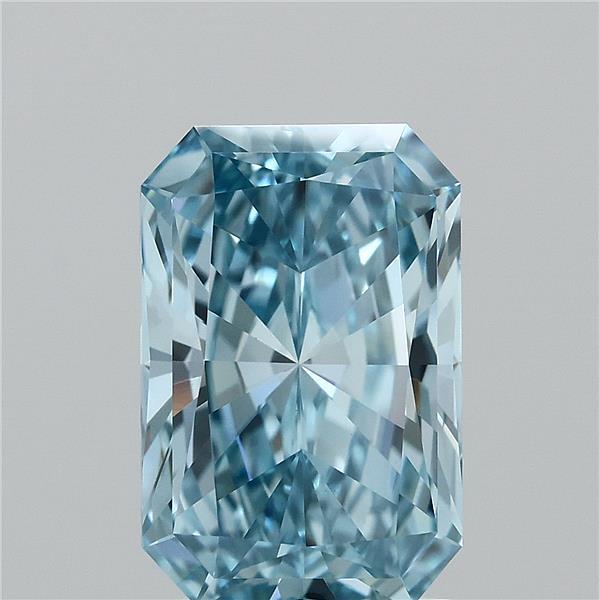 2.00 Carat Radiant Lab Grown Diamond, Fancy Vivid Blue Color, VVS2 Clarity