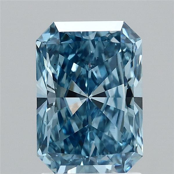 2.07 Carat Radiant Lab Grown Diamond, Fancy Vivid Blue Color, VS1 Clarity