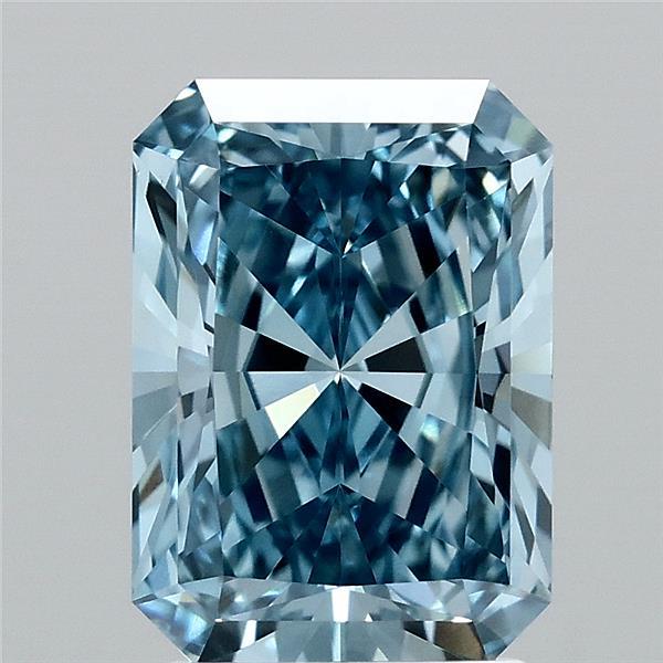 2.65 Carat Radiant Lab Grown Diamond, Fancy Vivid Blue Color, VVS2 Clarity