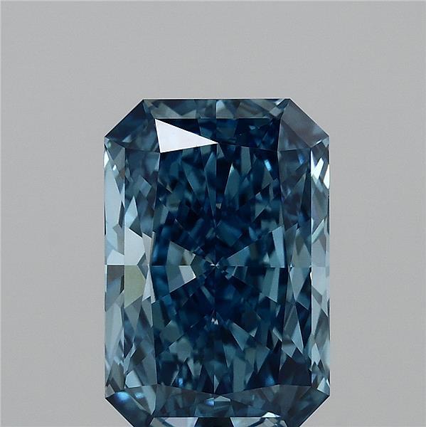 3.03 Carat Radiant Lab Grown Diamond, Fancy Vivid Blue Color, VVS2 Clarity