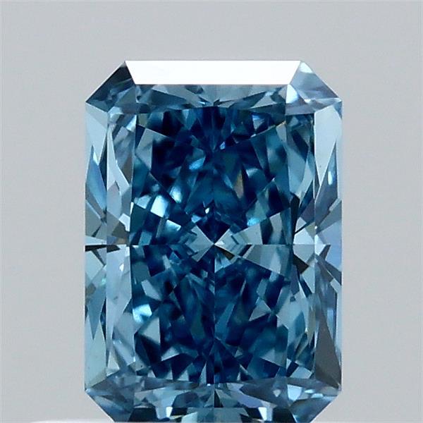 0.71 Carat Radiant Lab Grown Diamond, Fancy Vivid Blue Color, VS1 Clarity