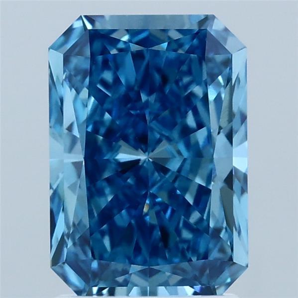 2.08 Carat Radiant Lab Grown Diamond, Fancy Vivid Blue Color, VS1 Clarity