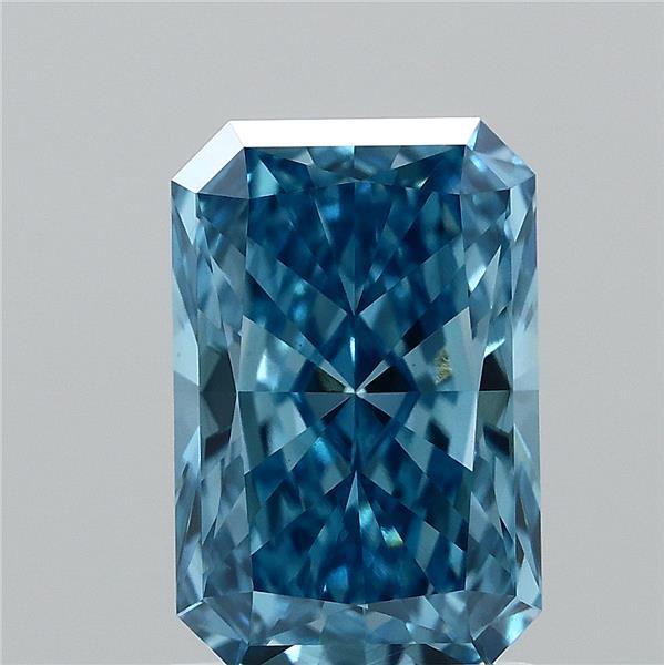 1.61 Carat Radiant Lab Grown Diamond, Fancy Vivid Blue Color, VVS2 Clarity
