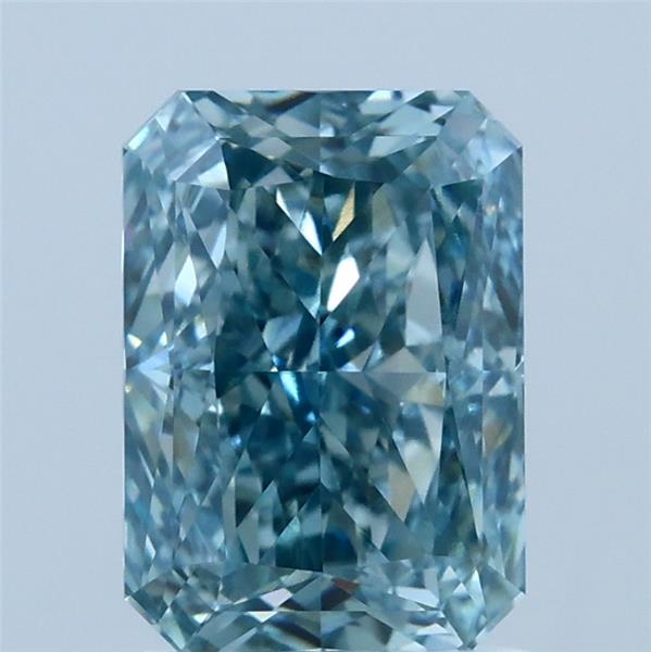 2.05 Carat Radiant Lab Grown Diamond, Fancy Vivid Greenish Blue Color, VVS2 Clarity