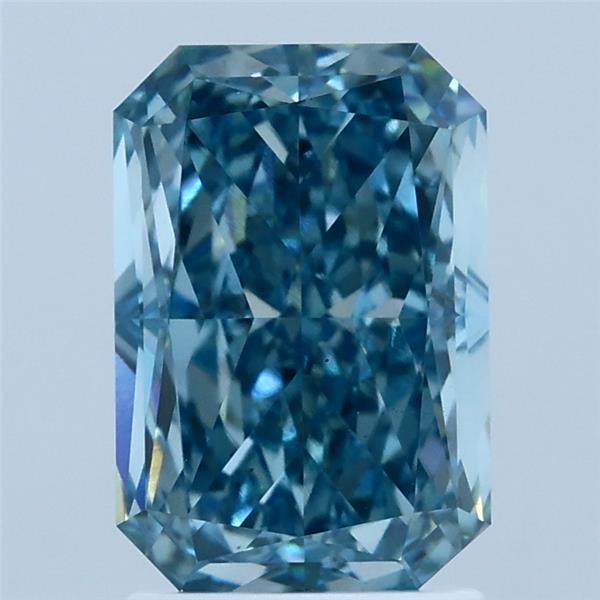 2.53 Carat Radiant Lab Grown Diamond, Fancy Vivid Blue Color, VS1 Clarity