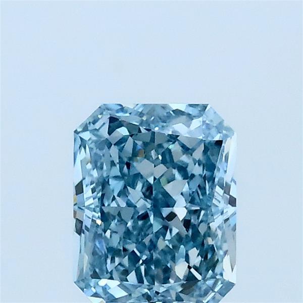 0.82 Carat Radiant Lab Grown Diamond, Fancy Intense Greenish Blue Color, VVS2 Clarity