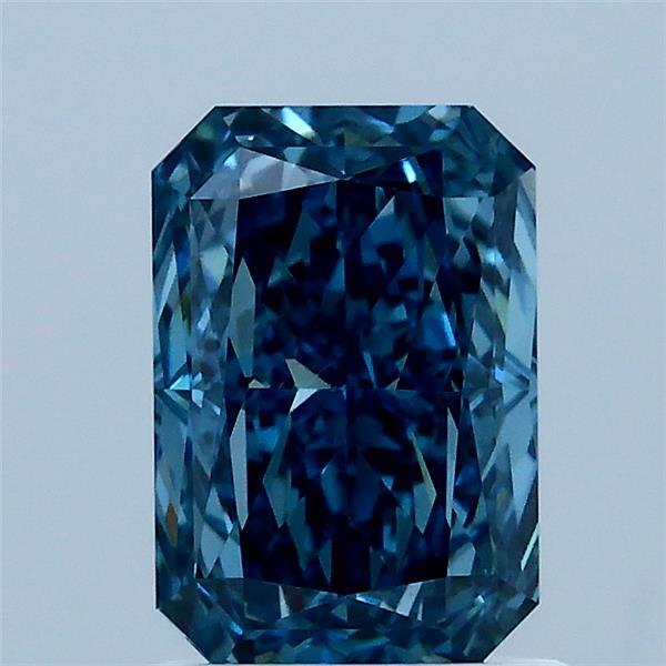 1.55 Carat Radiant Lab Grown Diamond, Fancy Vivid Blue Color, VS1 Clarity