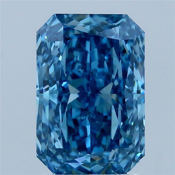 2.56 Carat Radiant Lab Grown Diamond, Fancy Vivid Blue Color, VVS2 Clarity
