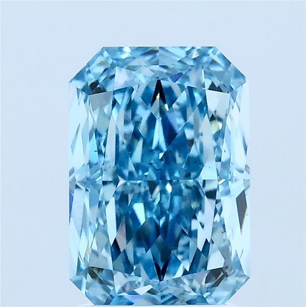 2.02 Carat Radiant Lab Grown Diamond, Fancy Vivid Blue Color, VS2 Clarity